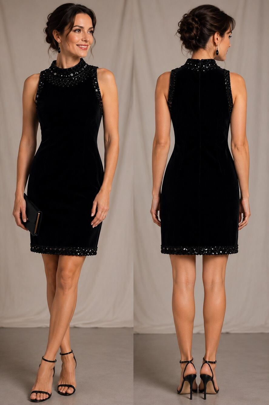 Badgley Mischka Black Silk Velvet Beaded Cocktail Dress Size 4 Sleeveless Y2K